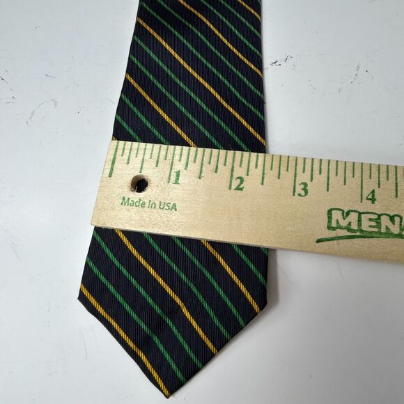 Vintage The Crawford Navy Green Gold Diagonal Striped Dakron/Silk Tie - Picture 7 of 8